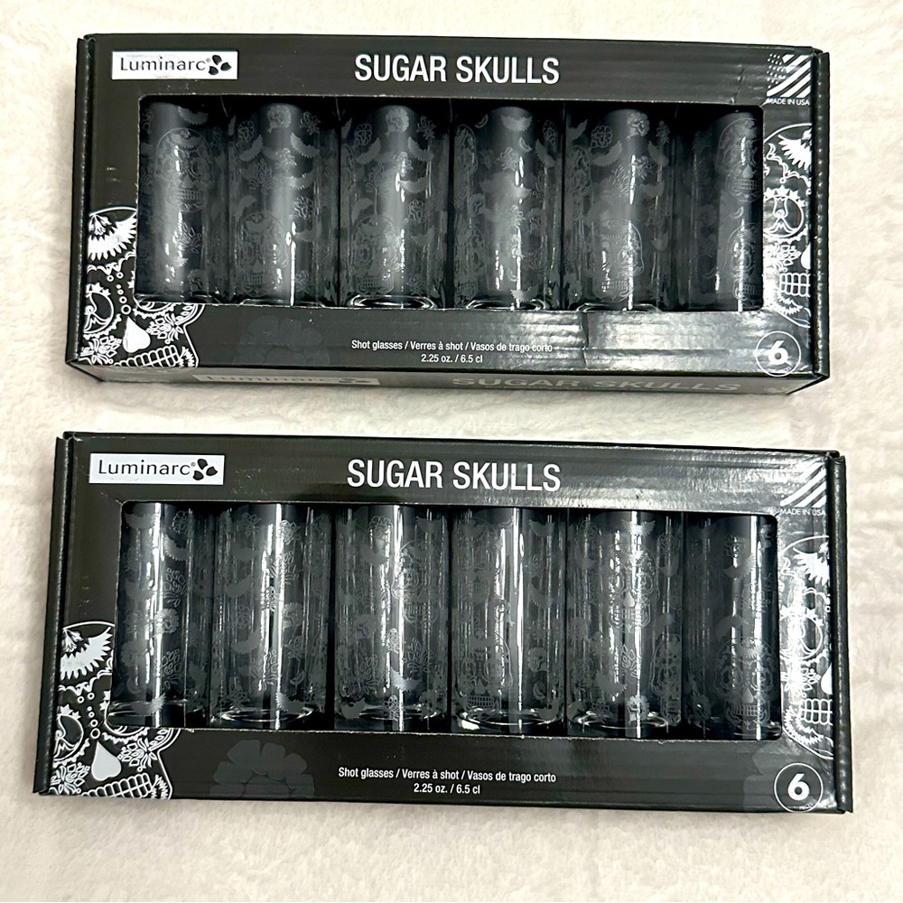 Luminarc Sugar Skulls Satin Etched Shot Glasses 2.25 oz. (12 total glasses)